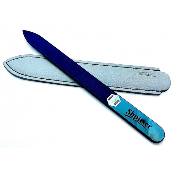 Genuene Czech Patented Bohemian Navy Blue Full Color Crystal Glass Nail File With Mirror Handle in Leather Case, 14cm Genuene Czech Patented Bohemian Navy Blue Full Color Crystal Glass Nail File With Mirror Handle in Leather Case, 14cm