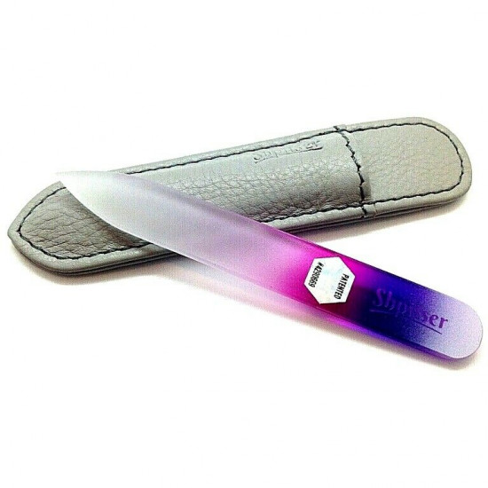 Genuene Czech Patented Bohemian Crystal Glass Nail File in Leather Case, 9cm Gray-Pink-Purple-White Genuene Czech Patented Bohemian Crystal Glass Nail File in Leather Case, 9cm Gray-Pink-Purple-White