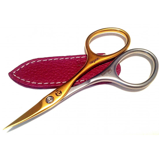 Niegeloh Solingen Cuticle Scissors Inox Style Titanium Gold Self Sharpening with Pink Leather Case Germany Niegeloh Solingen Cuticle Scissors Inox Style Titanium Gold Self Sharpening with Pink Leather Case Germany