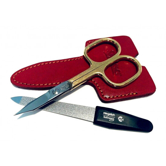 Niegeloh Solingen 2 pcs High Quality Leather Travel Special Steel Manicure Set Red Germany Niegeloh Solingen 2 pcs High Quality Leather Travel Special Steel Manicure Set Red Germany