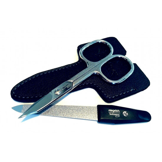 Niegeloh Solingen 2 pcs Black High Quality Leather Travel Special Steel Manicure Set Germany Niegeloh Solingen 2 pcs Black High Quality Leather Travel Special Steel Manicure Set Germany
