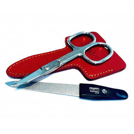 Niegeloh Solingen 2 pcs Red High Quality Leather Travel Spacial Steel Manicure Set Germany