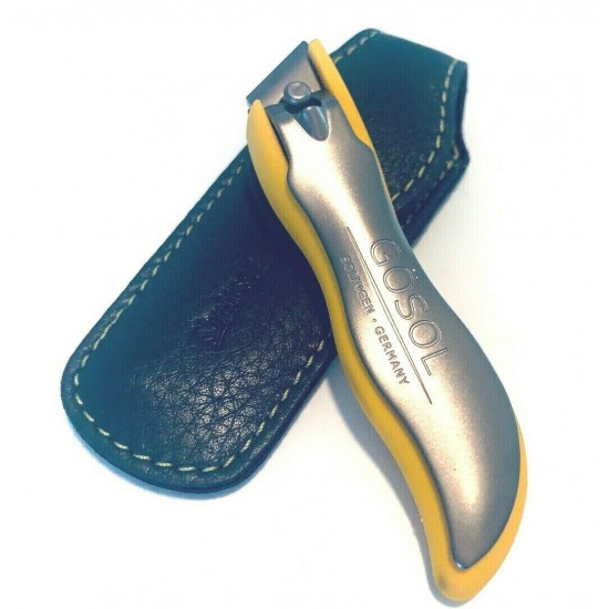 Solingen Germany Premium Stainless Steel Toe Nail Clippers With Yellow Catcher by Goesol in Leather Case Solingen Germany Premium Stainless Steel Toe Nail Clippers With Yellow Catcher by Goesol in Leather Case