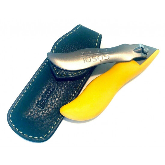 Solingen Germany Premium Stainless Steel Toe Nail Clippers With Yellow Catcher by Goesol in Leather Case Solingen Germany Premium Stainless Steel Toe Nail Clippers With Yellow Catcher by Goesol in Leather Case