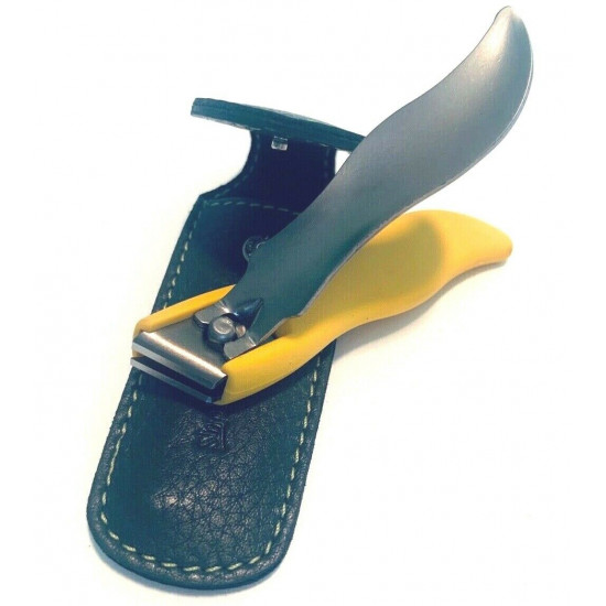 Solingen Germany Premium Stainless Steel Toe Nail Clippers With Yellow Catcher by Goesol in Leather Case Solingen Germany Premium Stainless Steel Toe Nail Clippers With Yellow Catcher by Goesol in Leather Case