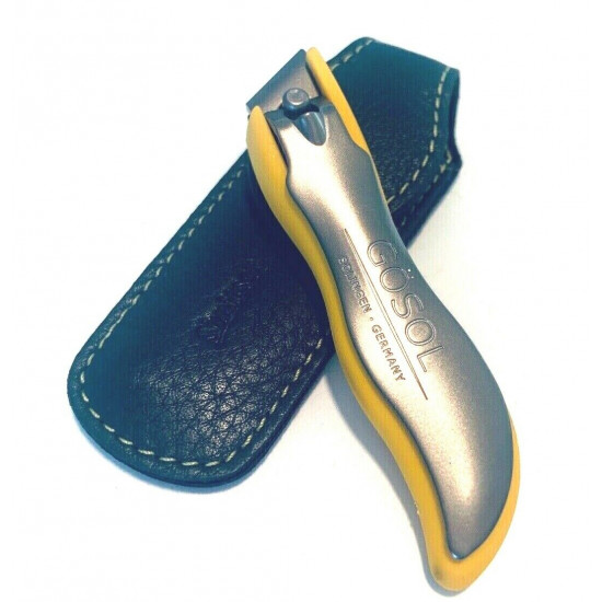 Solingen Germany Premium Stainless Steel Toe Nail Clippers With Yellow Catcher by Goesol in Leather Case Solingen Germany Premium Stainless Steel Toe Nail Clippers With Yellow Catcher by Goesol in Leather Case