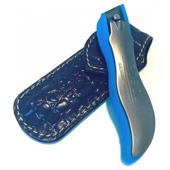 Solingen Germany Premium Stainless Steel Toe Nail Clippers With Blue Catcher by Goesol in Leather Case Solingen Germany Premium Stainless Steel Toe Nail Clippers With Blue Catcher by Goesol in Leather Case