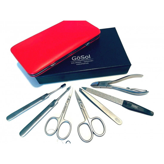 Solingen Professional XL Manicure Pedicure Kit - Portable Travel Surgical Stainless Steel Nail Grooming kit for Men and Women - Made in Solingen Germany| 7 Pieces Packed with Leather Case (Red) Solingen Professional XL Manicure Pedicure Kit - Portable Travel Surgical Stainless Steel Nail Grooming kit for Men and Women - Made in Solingen Germany| 7 Pieces Packed with Leather Case (Red)