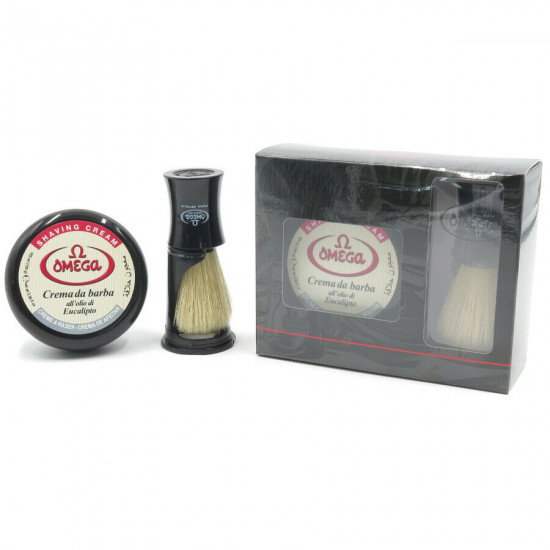 Omega Professional Gift Set: shaving cream + shaving pure bristle brush with holder, Imported from Italy