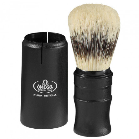 Omega Travel Sterilized Pure Bristles Shaving Brush, Handcrafted in Italy