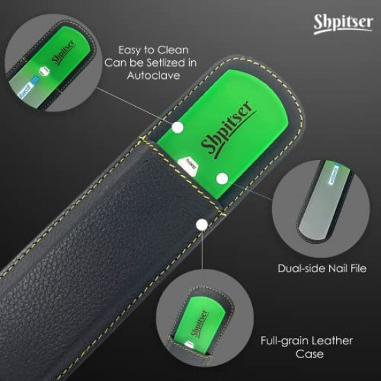 Shpitser Crystal Glass Dual Texture 6mm Thick Patented Premium Czech Glass Heel File Pedicure Rasp Bar in Leather case