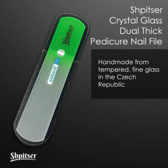 Shpitser Crystal Glass Dual Texture 6mm Thick Patented Premium Czech Glass Heel File Pedicure Rasp Bar in Leather case