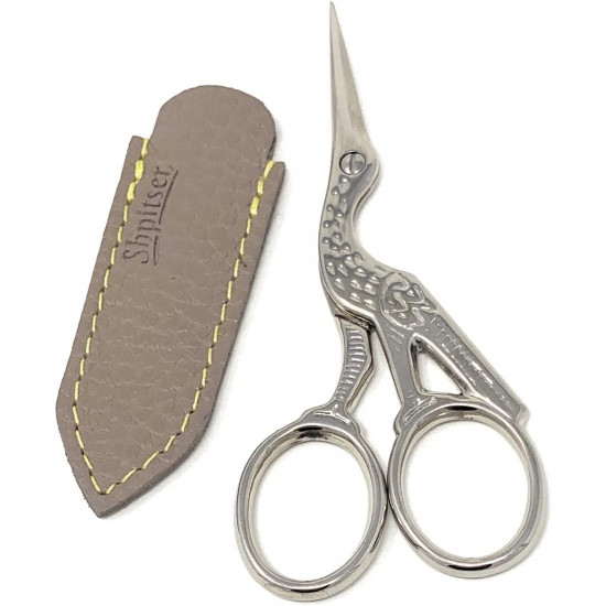 Henbor Professional Eye Brow Shaping Scissors Nickel Plated Special Carbon Steel Handcrafted in Italy with SHPITSER Protective Leather Sleeve