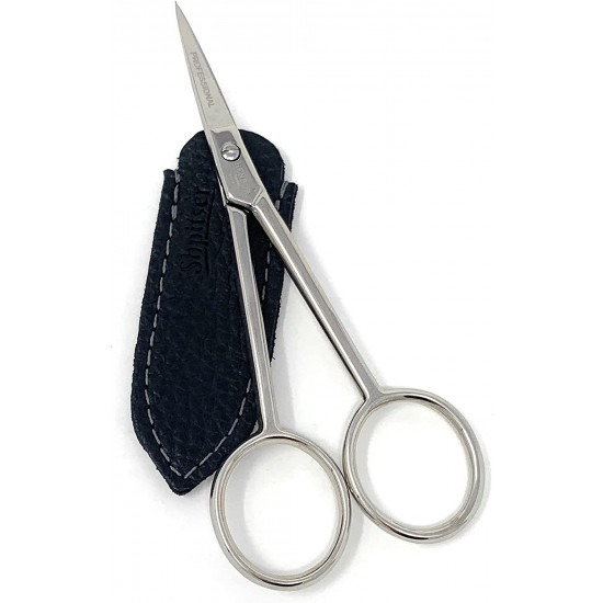 Henbor professional Mustache & Beard Scissors Nickel Plated Special Carbon Steel Handcrafted in Italy with SHPITSER Protective Leather Sleeve