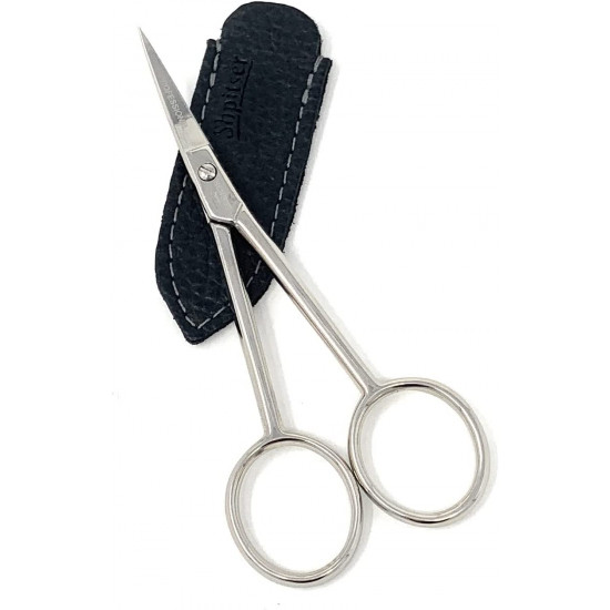 Henbor professional Mustache & Beard Scissors Nickel Plated Special Carbon Steel Handcrafted in Italy with SHPITSER Protective Leather Sleeve