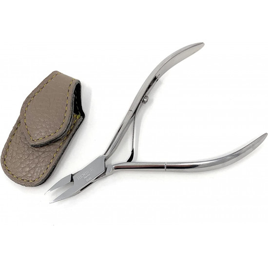 Henbor Professional Stainless Steel Ingrown Corner Podiatry Toenail Nipper with Protective Genuine Leather Case Made in Italy