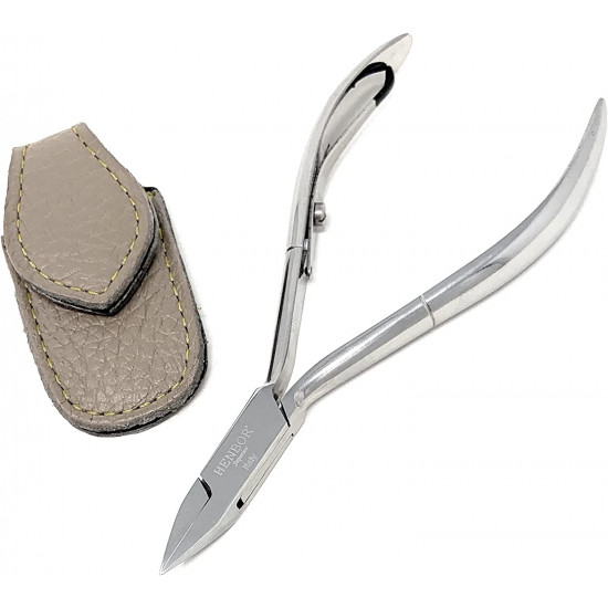 Henbor Professional Stainless Steel Ingrown Corner Podiatry Toenail Nipper with Protective Genuine Leather Case Made in Italy