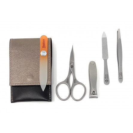 Niegeloh 4 pcs Stainless Steel German Manicure Set In Dual Leather Case Made in Solingen Germany With BONUS: SHPITSER Crystal Glass Nail File