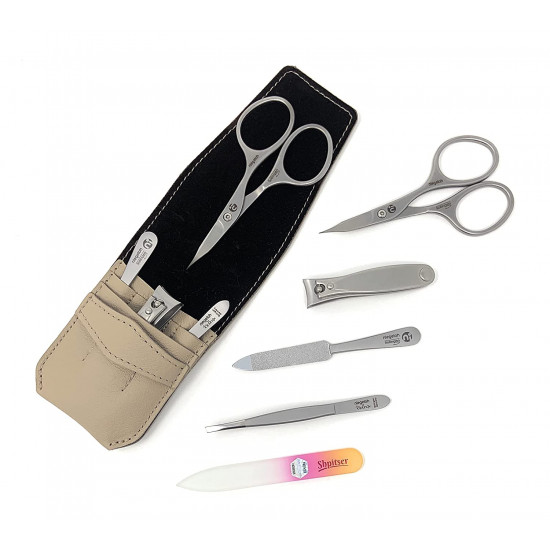 Niegeloh 4 pcs Stainless Steel German Manicure Set In Nappa Leather Case Made in Solingen Germany With BONUS: SHPITSER Crystal glass Nail File