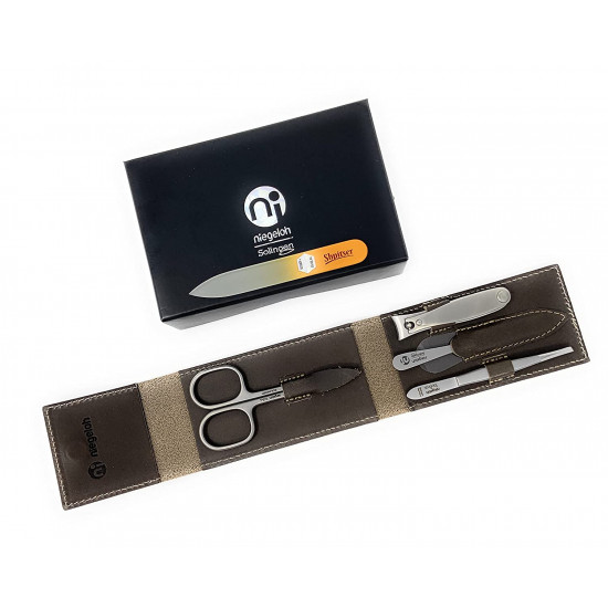 Niegeloh Premium Stainless Steel Manicure Set In Durable Leather Case Handcrafted in Solingen Germany With Bonus Shpitser Crystal Nail File