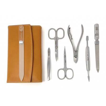 6-Pieces Premium Stainless Steel Manicure Set Made in Solingen Germany in Genuine Leather Case with Bonus Shpitser Glass Nail File