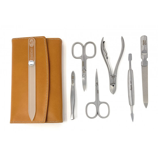 6-Pieces Premium Stainless Steel Manicure Set Made in Solingen Germany in Genuine Leather Case with Bonus Shpitser Glass Nail File