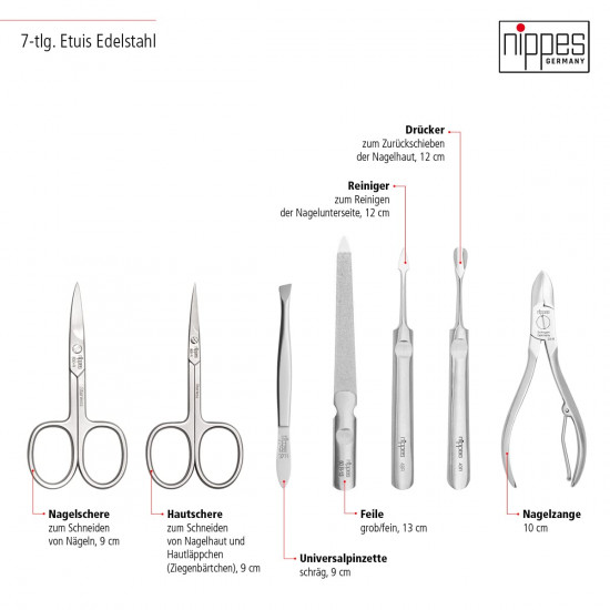 7-Pieces Premium Stainless Steel Manicure Set Made in Solingen Germany in Genuine Leather Case with Bonus Shpitser Glass Nail File 7-Pieces Premium Stainless Steel Manicure Set Made in Solingen Germany in Genuine Leather Case with Bonus Shpitser Glass Nail File