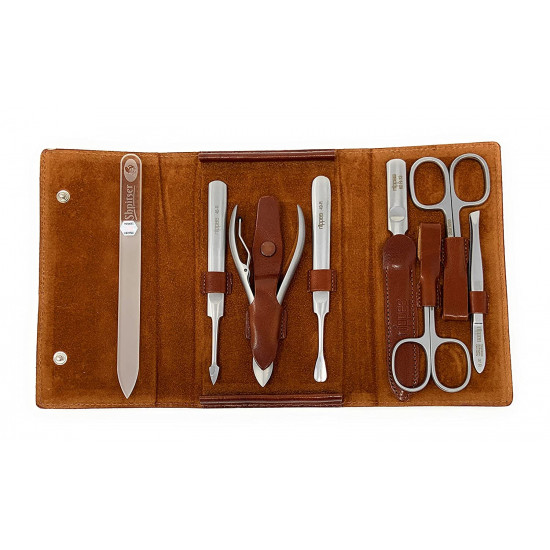 7-Pieces Premium Stainless Steel Manicure Set Made in Solingen Germany in Genuine Leather Case with Bonus Shpitser Glass Nail File