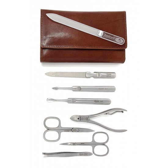 7-Pieces Premium Stainless Steel Manicure Set Made in Solingen Germany in Genuine Leather Case with Bonus Shpitser Glass Nail File