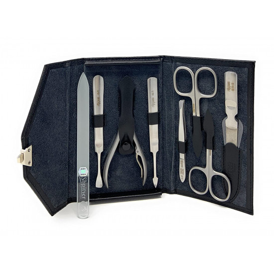 7-Pieces Premium Stainless Steel Manicure Set Made in Solingen Germany in Genuine Leather Case with Bonus Shpitser Glass Nail File 7-Pieces Premium Stainless Steel Manicure Set Made in Solingen Germany in Genuine Leather Case with Bonus Shpitser Glass Nail File