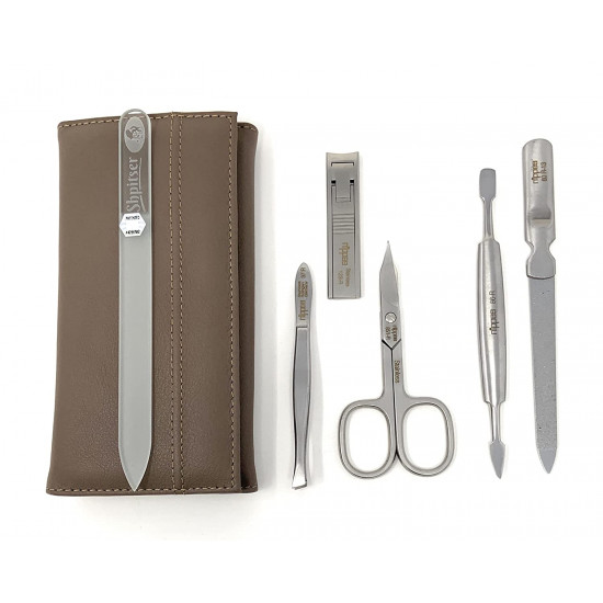 5-Pieces Premium Stainless Steel Manicure Set Made in Solingen Germany in Genuine Leather Case with Bonus Shpitser Glass Nail File