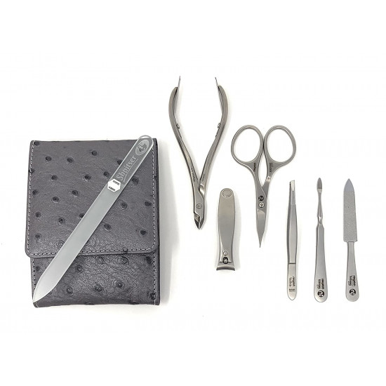 Niegeloh Solingen 6 Pieces TopInox Surgical Stainless Steel German Women Manicure Set Grooming Kit In Ostrich Look Leather Case Plus BONUS: SHPITSER Crystal Glass Zodiac Nail File