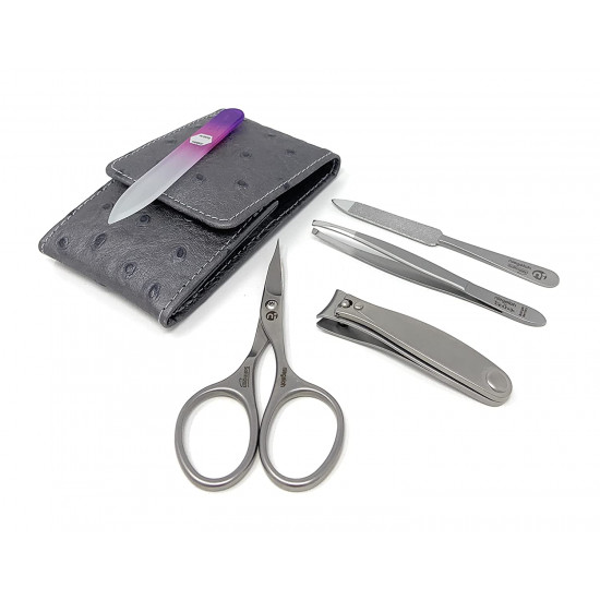 Niegeloh Solingen 4 pcs TopInox Surgical Stainless Steel German Manicure Set Grooming kit In Luxury Full Ostrich Look Leather Case Made in Solingen Germany With BONUS: SHPITSER Crystal glass Nail File Niegeloh Solingen 4 pcs TopInox Surgical Stainless Steel German Manicure Set Grooming kit In Luxury Full Ostrich Look Leather Case Made in Solingen Germany With BONUS: SHPITSER Crystal glass Nail File