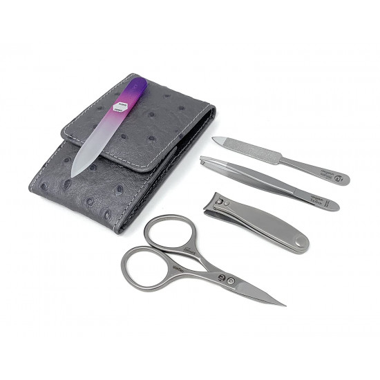 Niegeloh Solingen 4 pcs TopInox Surgical Stainless Steel German Manicure Set Grooming kit In Luxury Full Ostrich Look Leather Case Made in Solingen Germany With BONUS: SHPITSER Crystal glass Nail File Niegeloh Solingen 4 pcs TopInox Surgical Stainless Steel German Manicure Set Grooming kit In Luxury Full Ostrich Look Leather Case Made in Solingen Germany With BONUS: SHPITSER Crystal glass Nail File