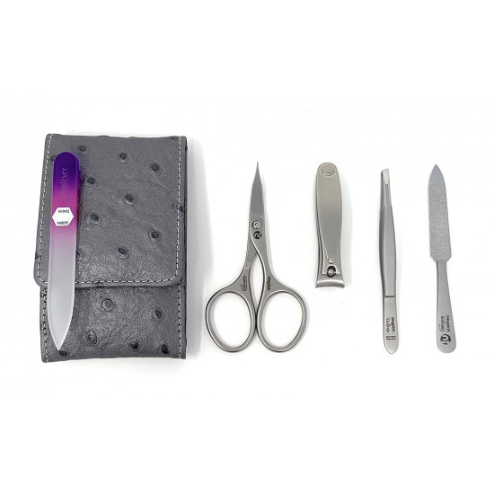 Niegeloh Solingen 4 pcs TopInox Surgical Stainless Steel German Manicure Set Grooming kit In Luxury Full Ostrich Look Leather Case Made in Solingen Germany With BONUS: SHPITSER Crystal glass Nail File Niegeloh Solingen 4 pcs TopInox Surgical Stainless Steel German Manicure Set Grooming kit In Luxury Full Ostrich Look Leather Case Made in Solingen Germany With BONUS: SHPITSER Crystal glass Nail File