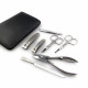 Niegeloh Solingen 7 pcs XL Manicure Pedicure Set In Black Leather Case Made in Solingen Germany With BONUS: SHPITSER Crystal Glass Nail File