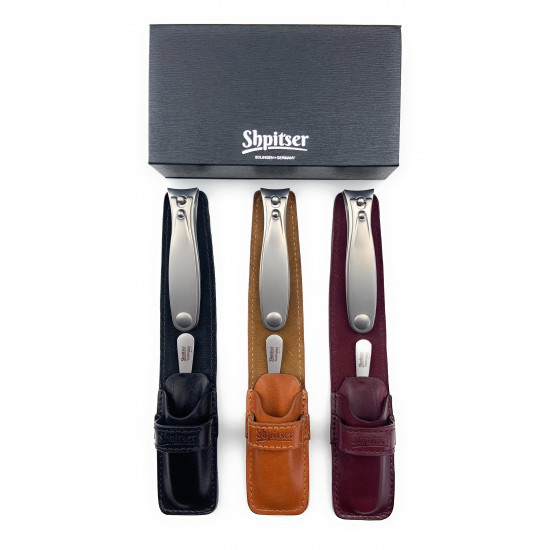 Shpitser Solingen 2 Pcs Stainless Steel German Hand Sharpened Manicure Pedicure Clipper Set In Italian Leather Case Made in Solingen Germany