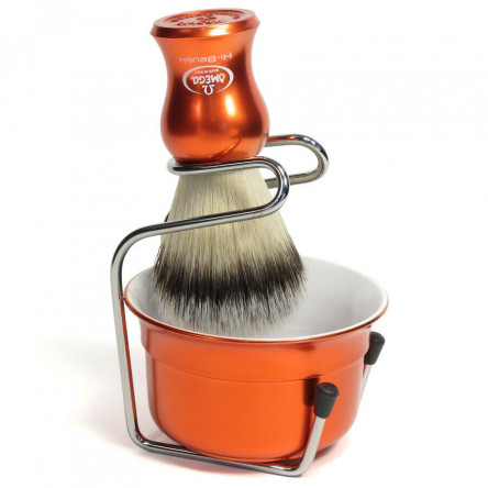 Omega HI-BRUSH Fiber Shaving Brush with Bowl and Stand Set, Handcrafted in Italy