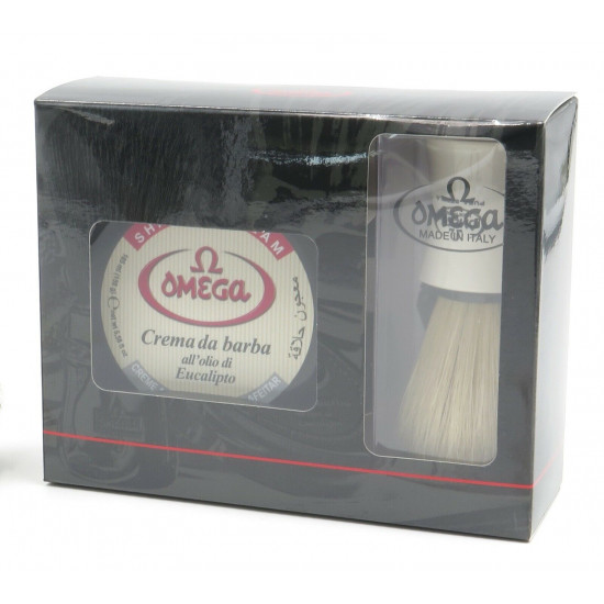 Omega Gift Set: shaving cream + shaving pure bristle brush with holder, Italy