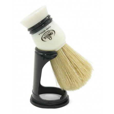 Omega Professional Pure Bristle Shaving Brush With Stand, Handcrafted in Italy