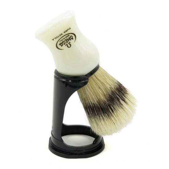 Omega Professional Pure Bristle Shaving Brush With Stand, Handcrafted in Italy