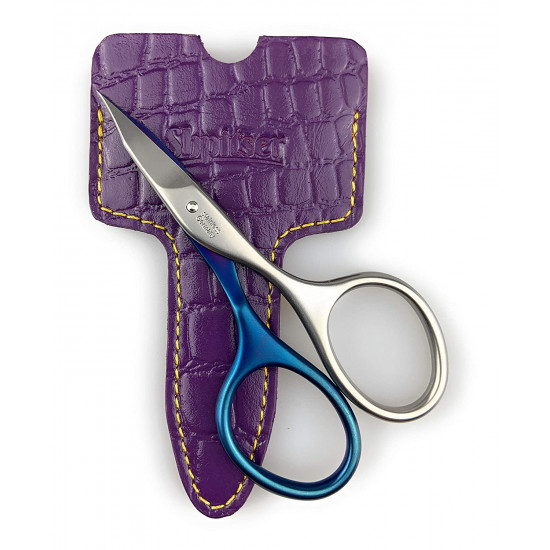 Niegeloh Stainless Steel Titanium Blue Self Sharpened Combination Nail & Cuticle Scissors Made in Solingen Germany in Shpitser Leather Case