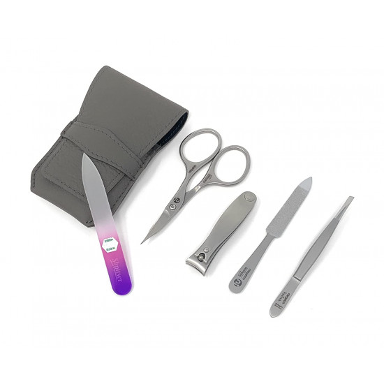 Niegeloh 4 pcs Stainless Steel German Manicure Set In Nappa Leather Case Made in Solingen Germany With BONUS: SHPITSER Crystal glass Nail File