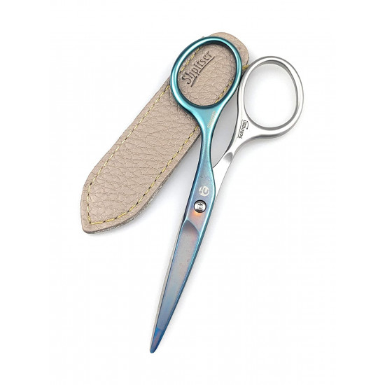 Niegeloh Mustache & Beard Scissors - Self-Sharpening Stainless Steel Titanium Blue Coated Professional Grooming Tool | Handcrafted in Solingen Germany | Packed with Leather Case (Titanium Blue Coated) Niegeloh Mustache & Beard Scissors - Self-Sharpening Stainless Steel Titanium Blue Coated Professional Grooming Tool | Handcrafted in Solingen Germany | Packed with Leather Case (Titanium Blue Coated)