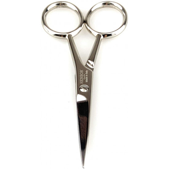 Henbor Italy Mustache & Beard Scissors Nickel Plated Special C45 Carbon Steel Professional Grooming Tool Handcrafted in Premana Italy