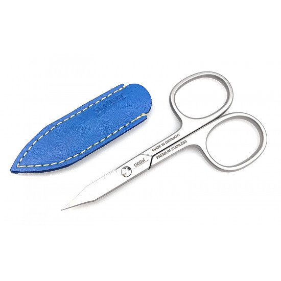 Professional Stainless Steel Combination Nail and Cuticle Scissors Made in Solingen, Germany by Goesol with Shpitser's Blue Leather Case