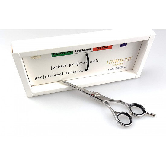 HENBOR Professional"Perfecta Line" 440C Japanese Ice Tempered Steel Hair Shears Extremely Sharp Blades Durable with Smooth Motion & Fine Cut Barber Scissors 5.5 inch Handcrafted in Italy