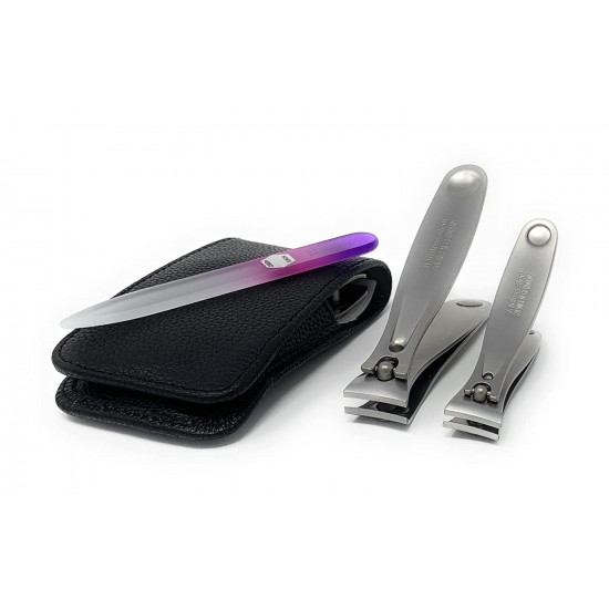 Niegeloh Solingen 2 Pieces Luxuries Bestseller TopInox Surgical Stainless Steel German Mens Manicure Clipper Set Grooming kit In Black Leather Case Made in Solingen Germany