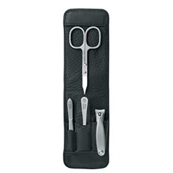 Niegeloh 4 Pieces Stainless Steel Manicure Set In Black Leather Case Made in Solingen Germany, Plus BONUS: SHPITSER Crystal Glass Nail File