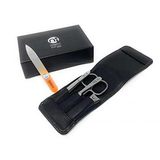 Niegeloh 4 Pieces Stainless Steel Manicure Set In Black Leather Case Made in Solingen Germany, Plus BONUS: SHPITSER Crystal Glass Nail File Niegeloh 4 Pieces Stainless Steel Manicure Set In Black Leather Case Made in Solingen Germany, Plus BONUS: SHPITSER Crystal Glass Nail File